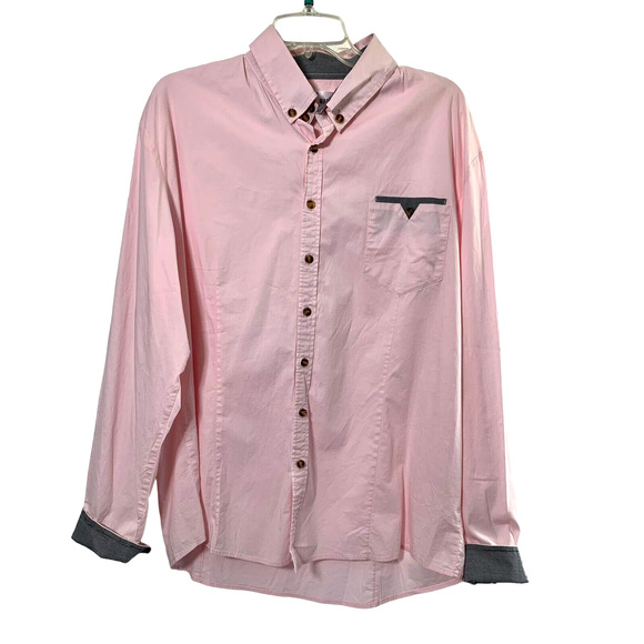 Tom's Ware Mens 2XL Pink Shirt Button Down‎ Black Check Cuff Long Sleeve - Picture 1 of 8